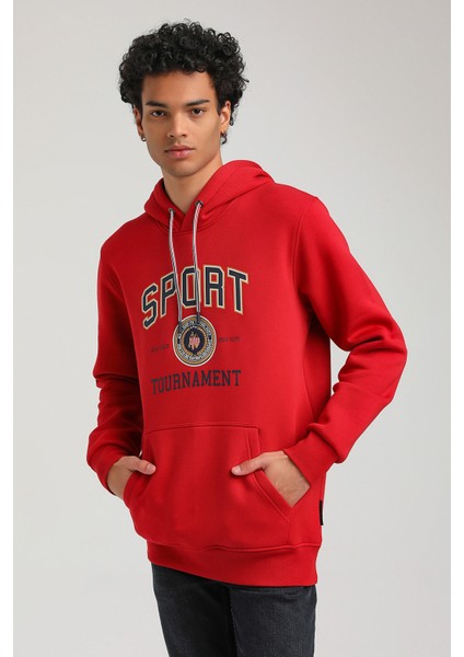 Kapüşonlu Kırmızı Slim Fit Hoodie 23FWM64052