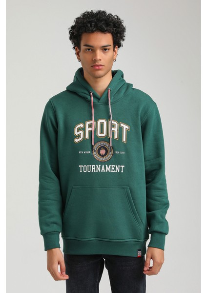 Kapüşonlu Yeşil Slim Fit Hoodie 23FWM64052