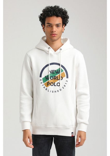 Kapüşonlu Ekru Slim Fit Hoodie 23FWM64049