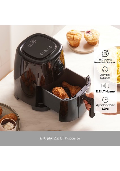 Smart Cook 60 Dakikaya Kadar Zaman Ayarlı Compact Airfryer Black 2 Kişilik