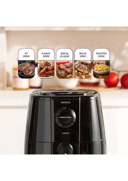 Smart Cook 60 Dakikaya Kadar Zaman Ayarlı Compact Airfryer Black 2 Kişilik