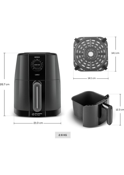 Smart Cook 60 Dakikaya Kadar Zaman Ayarlı Compact Airfryer Black 2 Kişilik
