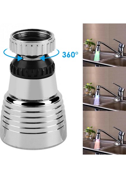 Sıcaklık 3 Renkli Şarj LED Su 360 Derece Dönebilen Renk Değiştirme Lavabo Sı Mutfak Banyo (Yurt Dışından)