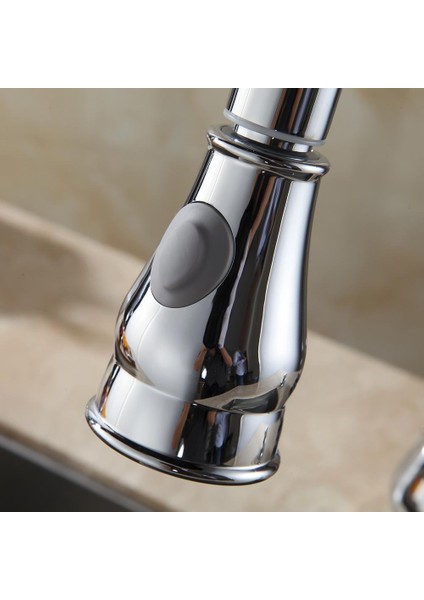 Wanfan WF-2001 Krom Fırçalanmış Nikel Aşağı Çekilir Mutfak Sı Lavabo Sı Çift Borulu Püskürtücü - Krom (Krom) (Yurt Dışından)