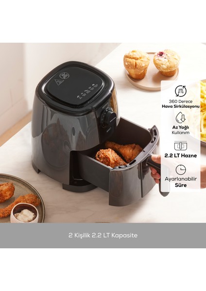 Smart Cook 60 Dakikaya Kadar Zaman Ayarlı Compact Airfryer Space Grey 2 Kişilik