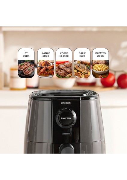 Smart Cook 60 Dakikaya Kadar Zaman Ayarlı Compact Airfryer Space Grey 2 Kişilik