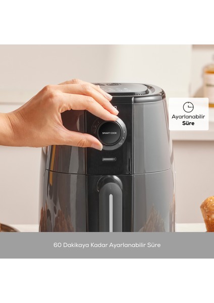 Smart Cook 60 Dakikaya Kadar Zaman Ayarlı Compact Airfryer Space Grey 2 Kişilik