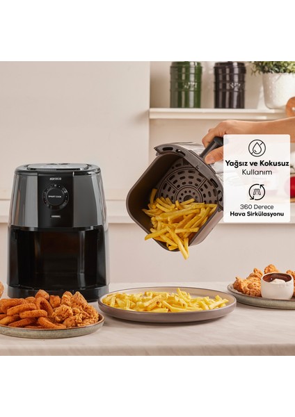 Smart Cook 60 Dakikaya Kadar Zaman Ayarlı Compact Airfryer Space Grey 2 Kişilik