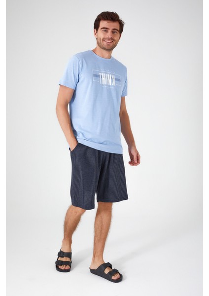 Natural Bulut Mavisi Erkek Bermuda Takım