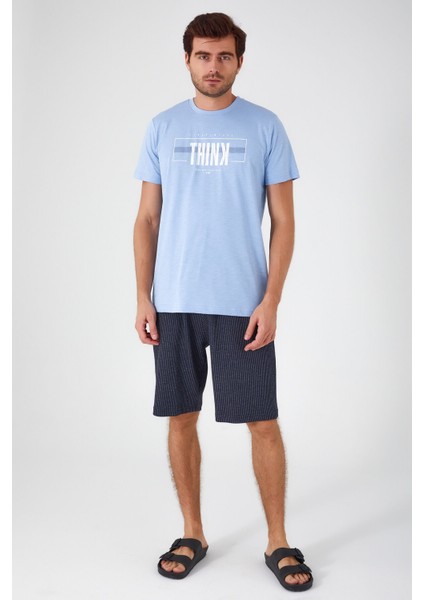 Natural Bulut Mavisi Erkek Bermuda Takım modelleri