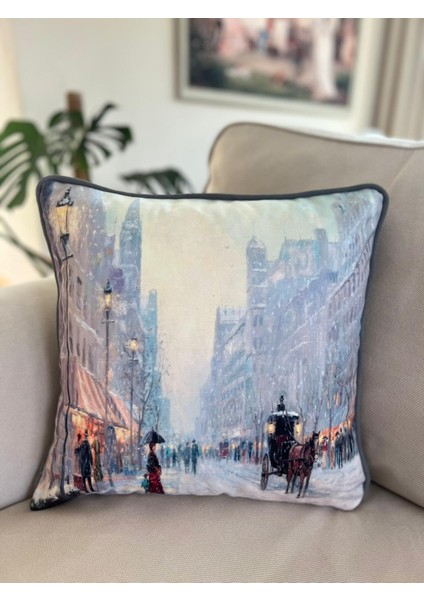 Tuğçe Demir Home Desıgn Kadife Kış Desen Dekoratif Kırlent İç Dolgulu 43X43