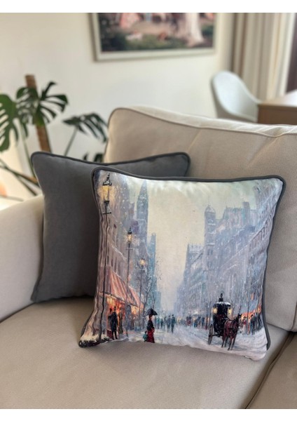 Tuğçe Demir Home Desıgn Kadife Kış Desen Dekoratif Kırlent İç Dolgulu 43X43