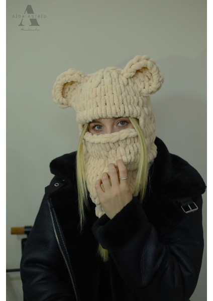 Hayvan Figürlü Şapka Puffy Bere Kar Maskesi Kayak&snowboard Balaclava Örgü Bere Örgü Şapka