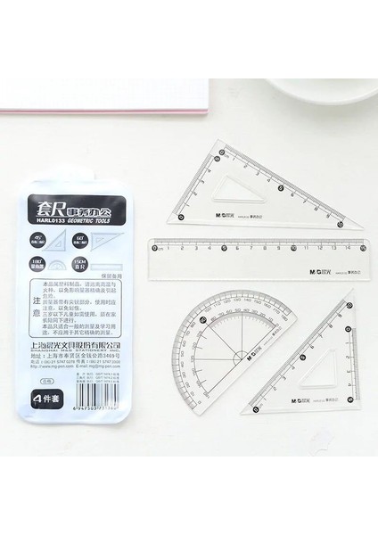 Chenguang HARL0133 Öğrenci Seti Cetvel Öğrenme Ölçüm Seti Cetvel Üçgen Cetvel Düz Cetvel Iletki Dört Parçalı Set (Yurt Dışından)