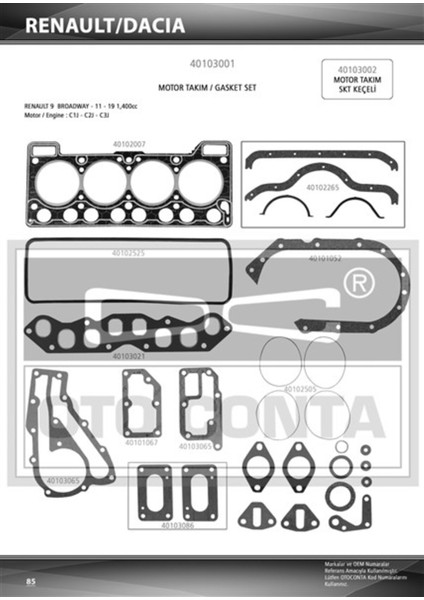 Motor Takım Contası R9 1400 Benzinli Skc 1.40MM / Keçesiz