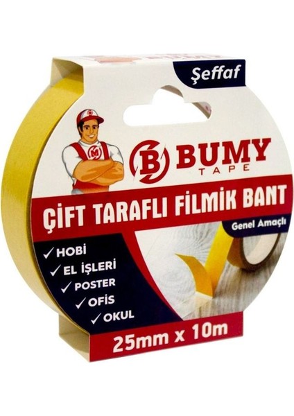 Çift Taraflı Filmik Bant Şeffaf 25 mm x 10 Mt