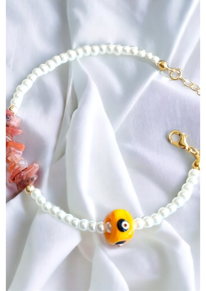 Turuncu Nazar Boncuklu Kırık Doğal Taşlı Halhal fiyatları