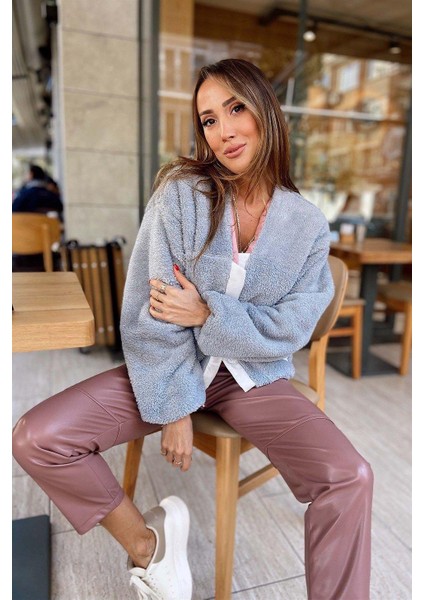 Kadın Peluş Astarlı Tedy Ceket Gri fiyatları