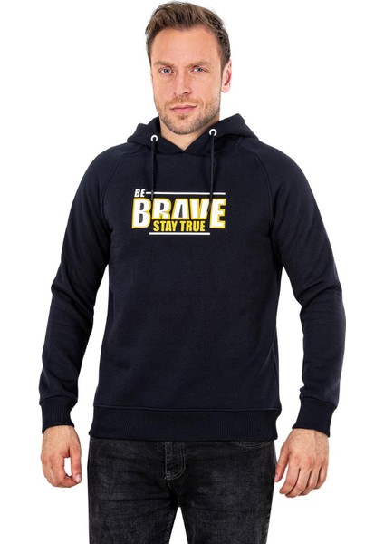 Erkek Kapşonlu Sweat Kompak 3ip Ribana Kol Şardonlu Lacivert