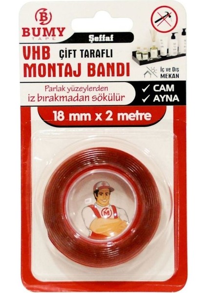 Vhb Çift Taraflı Montaj Bandı Şeffaf 18 mm x 2 mt