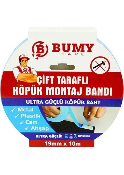 Çift Taraflı Köpük Montaj Bant Beyaz 19 mm x 10 Mt