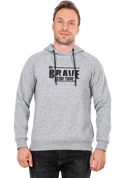 Erkek Kapşonlu Sweat Kompak 3ip Ribana Kol Şardonlu Gri