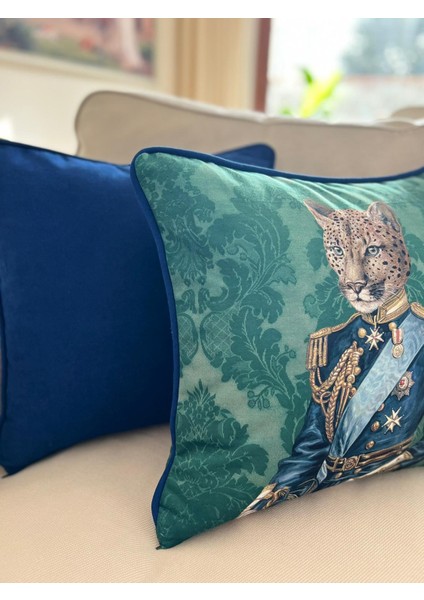 Tuğçe Demir Home Desıgn Kadife Yeşil Kaplan Desen Dekoratif Kırlent İç Dolgulu 43X43
