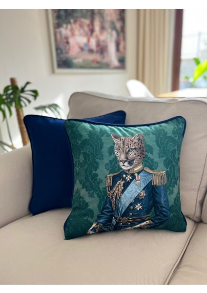 Tuğçe Demir Home Desıgn Kadife Yeşil Kaplan Desen Dekoratif Kırlent İç Dolgulu 43X43