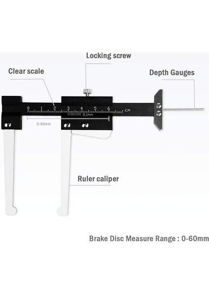 0-60MM Otomatik Fren Diski Derinlik Ölçer ve Lastik Diş Derinliği Ölçme Kaliper (Yurt Dışından)