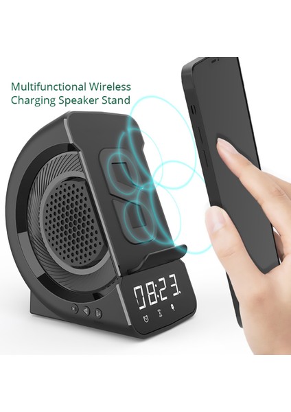 iPhone Için Kablosuz Şarj Aleti Standı Bluetooth Ses Saati (Gri) (Yurt Dışından)