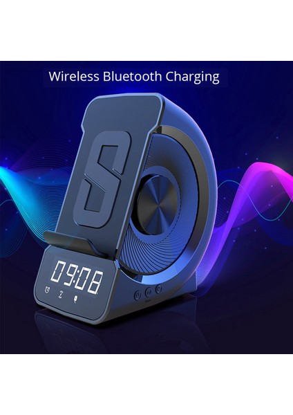iPhone Için Kablosuz Şarj Aleti Standı Bluetooth Ses Saati (Gri) (Yurt Dışından)