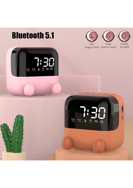 Kablosuz Fm Radyo Bluetooth Hoparlör Masaüstü Çalar Saat -Pembe (Yurt Dışından)