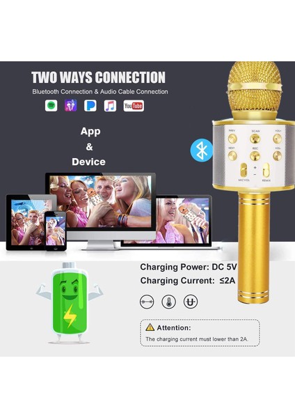 Paket Kablosuz Bluetooth Karaoke Mikrofonu Şarkı Söylemek Için, Altın (Yurt Dışından)