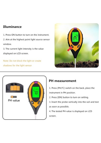 Dijital Ph Nem Toprak Ölçer Işık Sıcaklığı Nem Ph 4 1 Toprak Test Cihazı (Yurt Dışından) modelleri