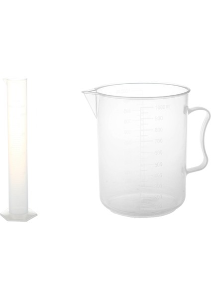 Adet 1000 ml Şeffaf Dereceli Kulplu Beher & 1 Adet Laboratuvar Seti 250 ml Şeffaf Beyaz Plastik Sıvı Ölçüm Dereceli Silindir (Yurt Dışından)