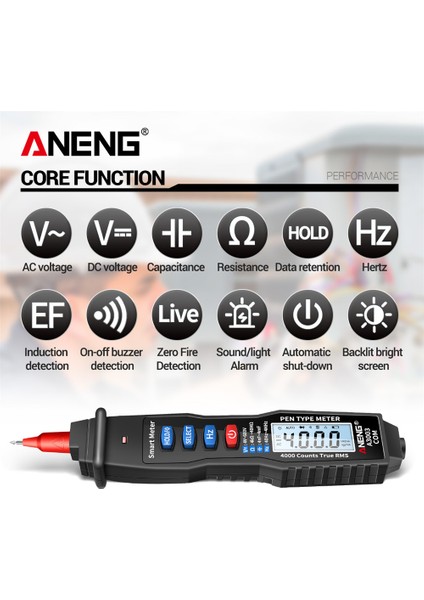 Aneng A3003 Dijital Multimetre Kalem Tipi Metre 4000 Sayım Temassız Ac/dc Gerilim Direnci Kapasite Hz Test Cihazı Aracı Siyah (Yurt Dışından) fırsatları