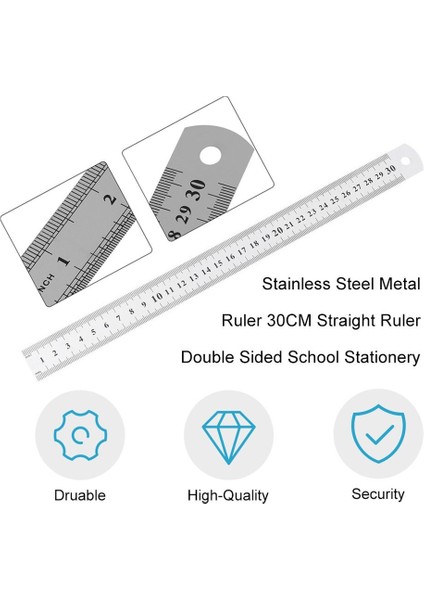 Paslanmaz Çelik Metal Cetvel 30 cm Düz Cetvel Ölçümü Çift Taraflı Dikiş Ayak Dikiş ve Okul Sonery (Yurt Dışından)