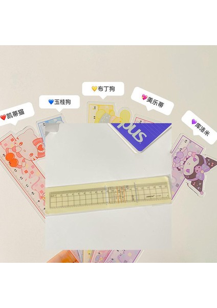 Sanrio Akrilik Cetvel Kt Kedi Yeşim Defne Köpek Desen Öğrenci Şeffaf Kız Kalp Çizim Ölçüm Cetveli (Yurt Dışından)