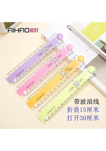 Hobi Katlanır Cetvel 30CM Ilkokul Öğrencisi Plastik Cetvel Dalgalı Çizgi Ölçekli Cetvel Santimetre Boyama Ölçüm Cetveli Geometrik Şekil Şeffaf Katlanır Cetvel Çizmek (Yurt Dışından)