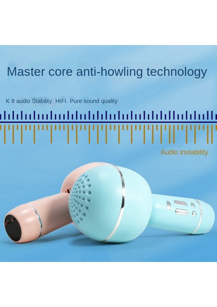 Bluetooth Kablosuz Mikrofon Taşınabilir El Karaoke Canlı Mavi (Yurt Dışından)