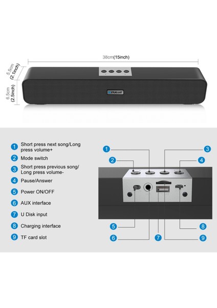 Puluz Duvara Monte Bluetooth Hoparlör Tv Pc Bilgisayar Için Soundbar (Yurt Dışından)