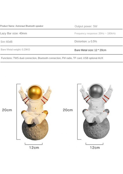 Astronot Kablosuz Bluetooth Hoparlör Kablosuz Ses Kutusu - Gümüş (Yurt Dışından)