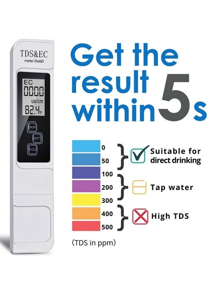 Zoroom Tds Ec Metre Dijital Su Kalitesi Test Cihazı 0-9999 Ppm Ölçüm Aralığı Su Saflığı Sıcaklık Ölçer Test Cihazı (Yurt Dışından) modelleri