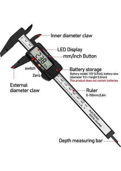 Profesyonel Dijital Sürmeli Kumpas 0-150MM 6 Inç LCD Elektronik Caon Fiber Imeter Mikrometre Ölçme Evrensel Aracı (Yurt Dışından) fiyatları