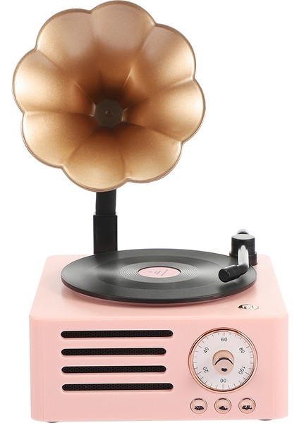 Retro Vinil Kaydedici Kablosuz Bluetooth Hoparlör Taşınabilir-Pembe (Yurt Dışından)