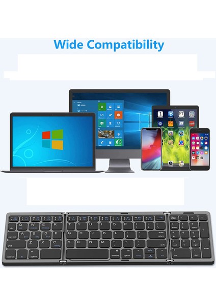 Katlanabilir Bluetooth Klavye, USB Şarj Edilebilir Kablosuz Klavye Siyah (Yurt Dışından)