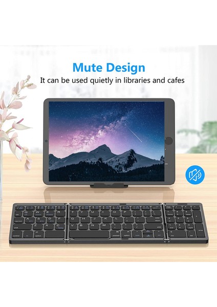 Katlanabilir Bluetooth Klavye, USB Şarj Edilebilir Kablosuz Klavye Siyah (Yurt Dışından)