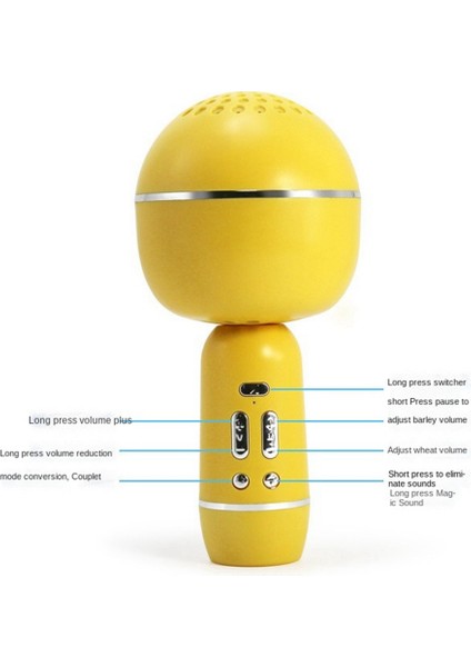 Bluetooth Kablosuz Mikrofon Taşınabilir El Karaoke Canlı Sarı (Yurt Dışından)