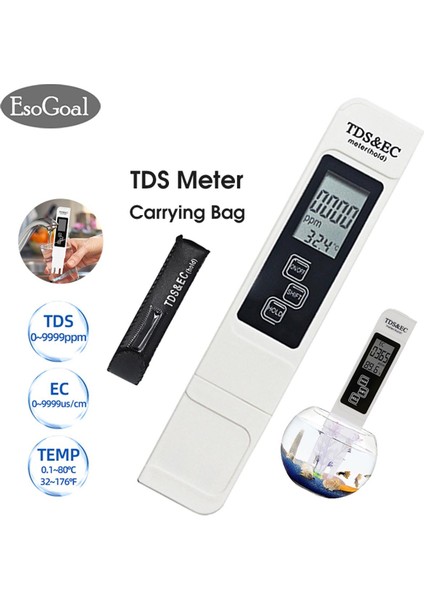 Esogoal Tds/ec Metre Iletkenlik Kalemi Ec Tds Kalem Test Cihazı Dijital LCD Metre Su Kalitesi Monitörü Saflık Ölçüm Aracı Havuz Ec Metre Atc Sıcaklığı (Yurt Dışından)