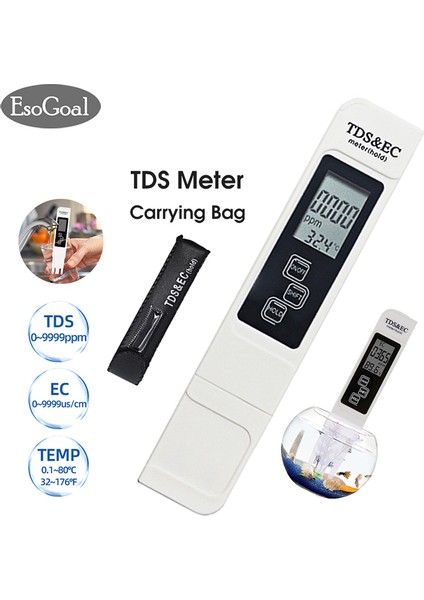 Esogoal Tds/ec Metre Iletkenlik Kalemi Ec Tds Kalem Test Cihazı Dijital LCD Metre Su Kalitesi Monitörü Saflık Ölçüm Aracı Havuz Ec Metre Atc Sıcaklığı (Yurt Dışından) fiyatları